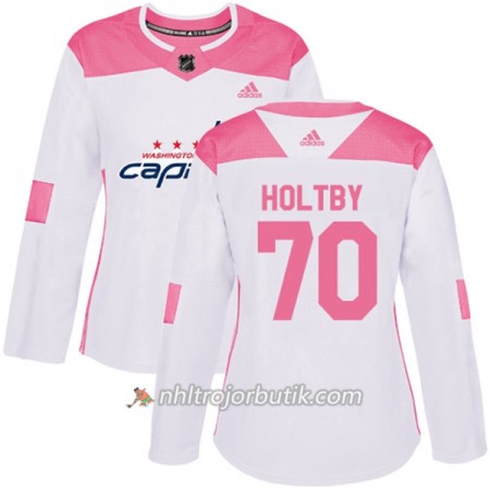 Dame Ishockey Washington Capitals Tröja Braden Holtby 70 Adidas 2017-2018 Vit Rosa Fashion Authentic